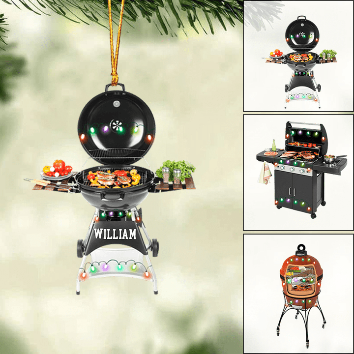 BBQ Grill Outdoor Christmas Ornament, Barbecue Pit Backyard Meat Cooker Smoker, BBQ Acrylic Ornament