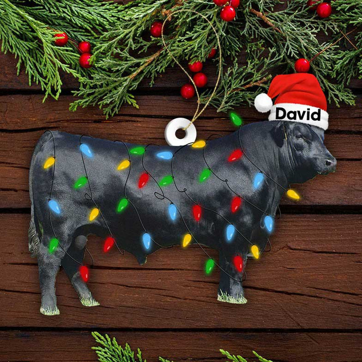 Personalized Black Angus Cattle Christmas Ornament for Black Angus Lovers Farmhouse Ornament for Farmers
