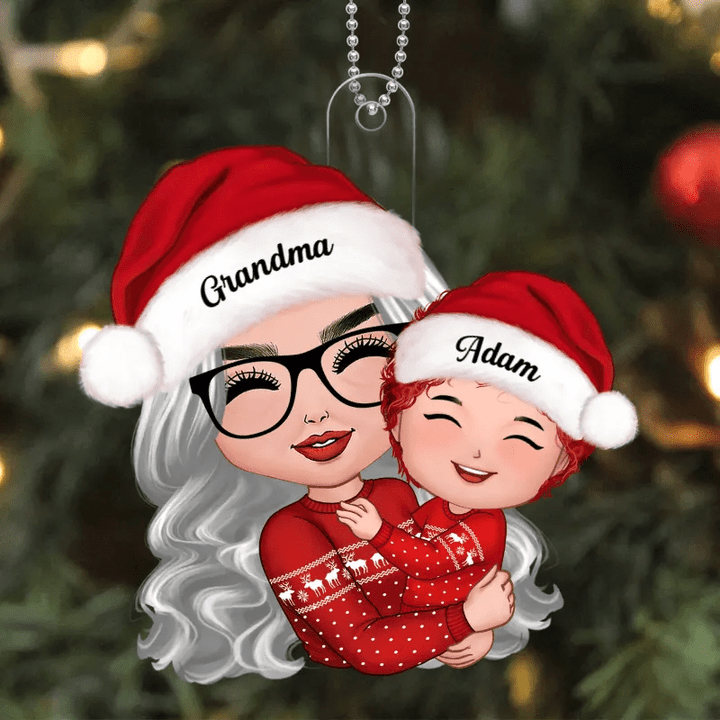 Grandma Hugging Grandson Christmas Gift For Children Personalized Acrylic Ornament