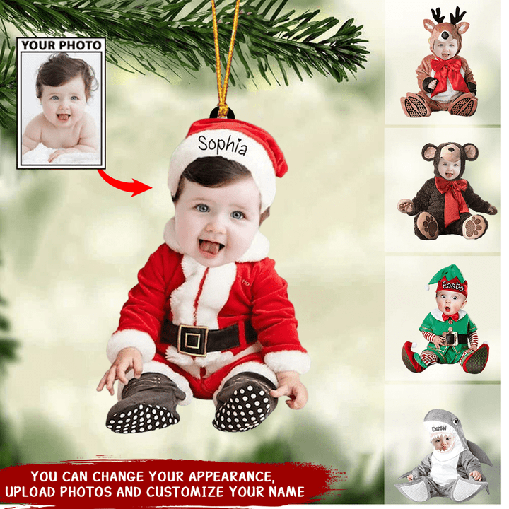 Personalized Photo Baby Christmas Ornament - Custom Gift For New Baby First Christmas Ornament V5