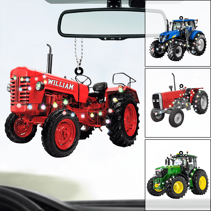 Tractor Acrylic Christmas Ornament For Car Decor, Custom Name Tractor Ornament For Tractor Driver Farmer