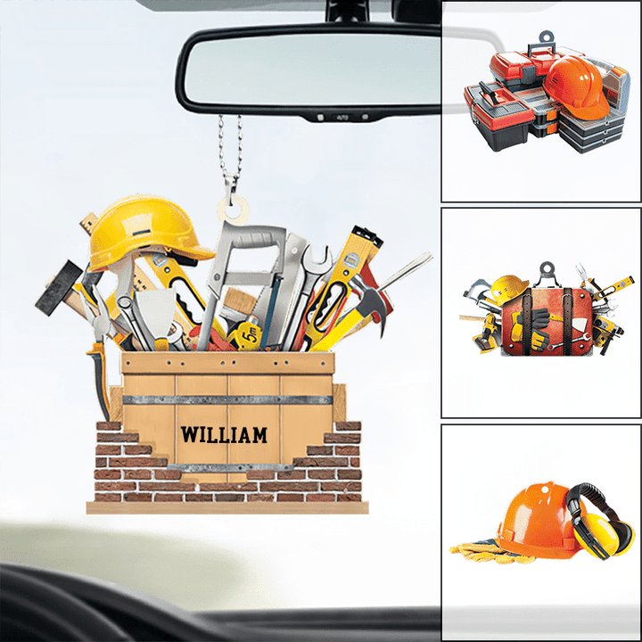 Personalized Construction Engineer Builder Worker Ornament For Car Decor, Custom Name Flat Acrylic Car Ornament