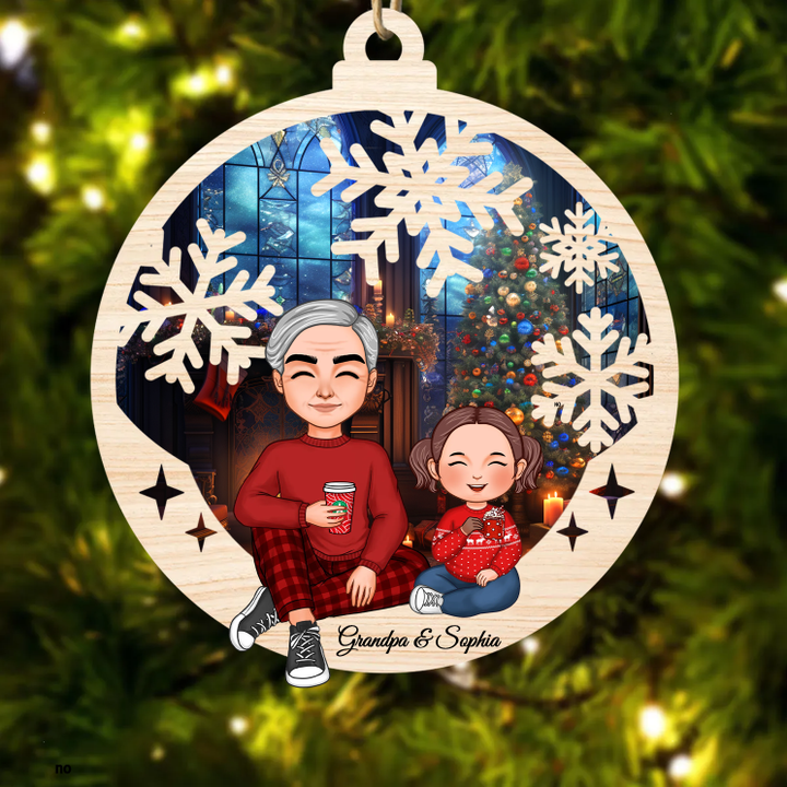 Personalized Cute Grandpa & Granddaughter Suncatcher Ornament Christmas Gift For Grandkids