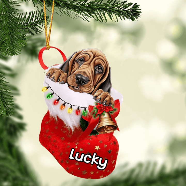 Customized Bloodhound in Stocking Christmas Ornament for Bloodhound Lovers