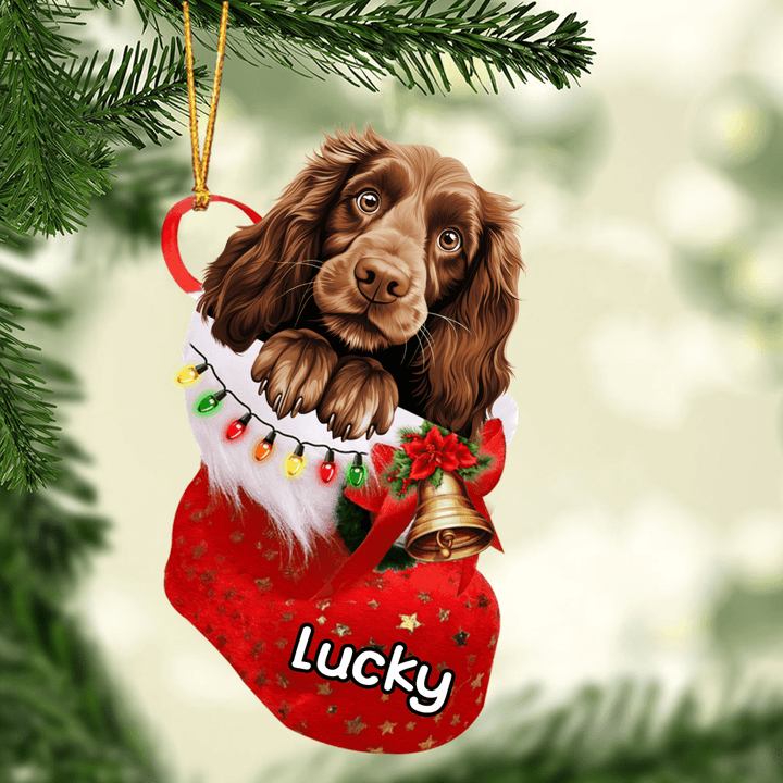 Customized Field Spaniel in Stocking Christmas Ornament for Field Spaniel Lovers
