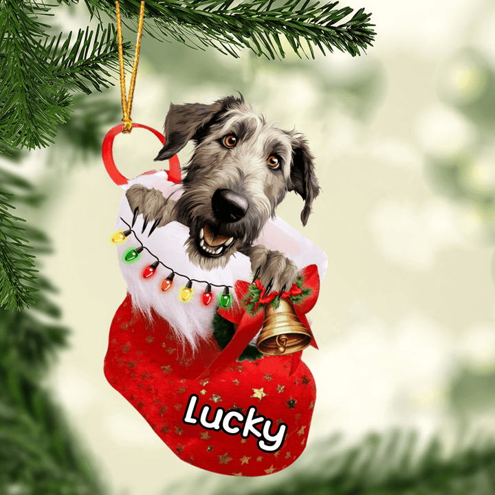 Customized Irish Wolfhound in Stocking Christmas Ornament for Irish Wolfhound Lovers