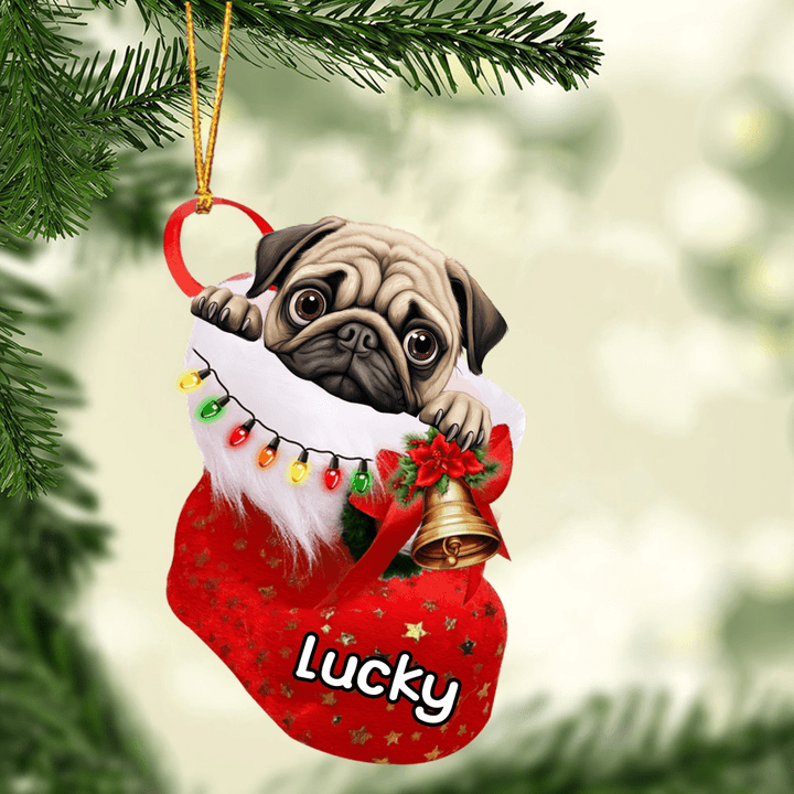 Customized Pug in Stocking Christmas Ornament for Pug Lovers