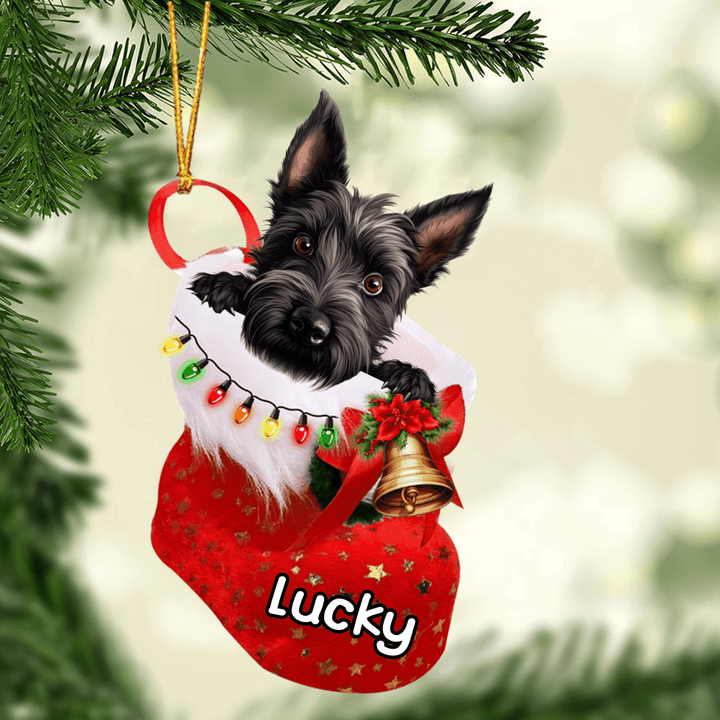 Customized Scottish Terrier in Stocking Christmas Ornament for Scottish Terrier Lovers