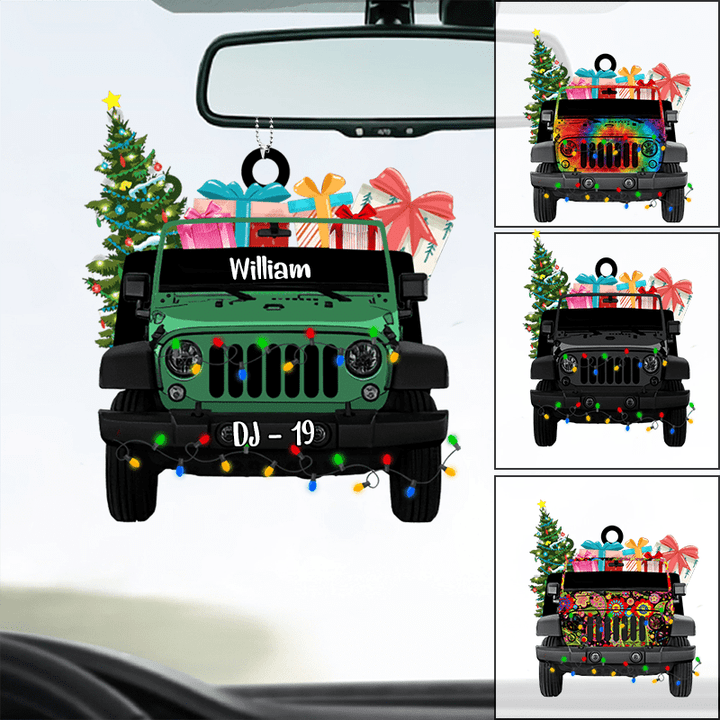 Jeep Car Ornament For Car Decoration, Gift For Off-Road Car Lover, Custom Name Flat Acrylic Car Ornament
