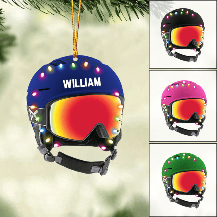 Skiing Helmet With Christmas Light Personalized Flat Acrylic Christmas Ornament For Skiing Lovers