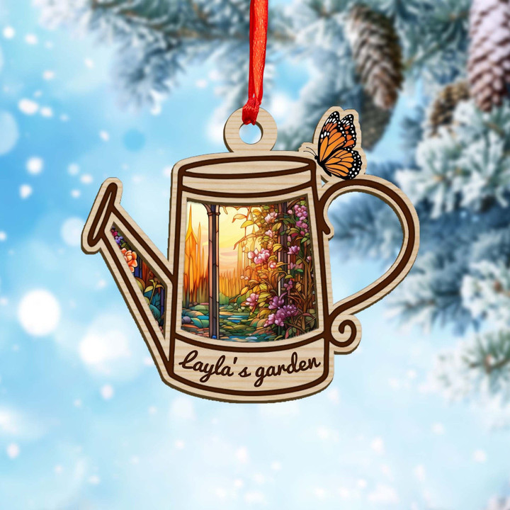 Personalized Garden Watering Can Christmas Suncatcher Ornament, Gift For Grandma, Gift For Mom