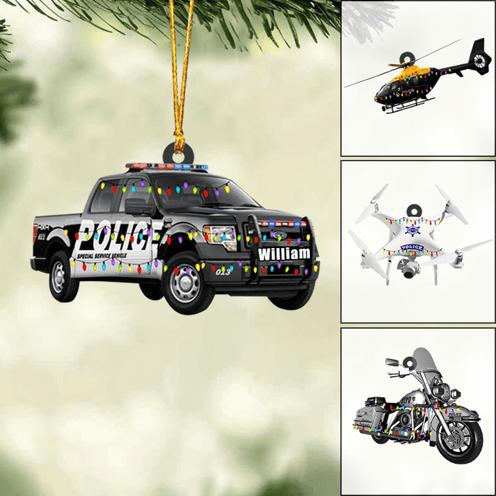 Personalized Police Vehicle Flat Acrylic Christmas Ornament Gift For Police Officer