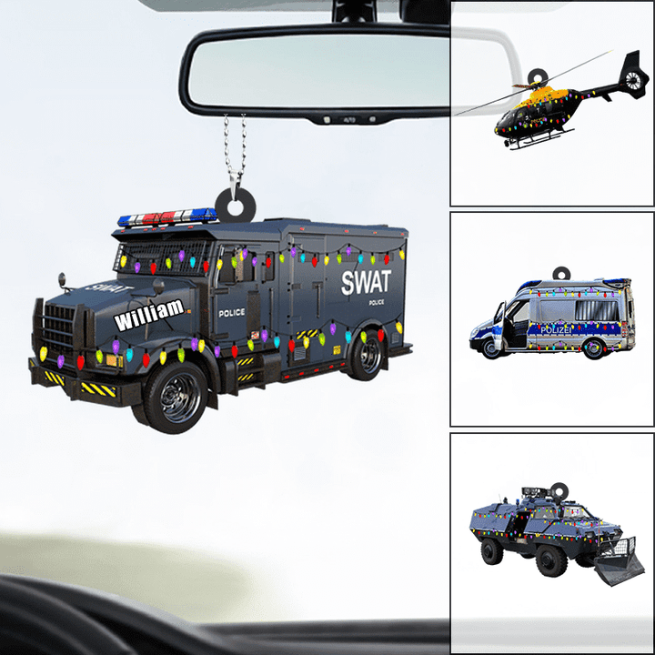 Personalized Police Vehicle Flat Acrylic Car Hanging Ornament, Car Decor Gift For Police Officer