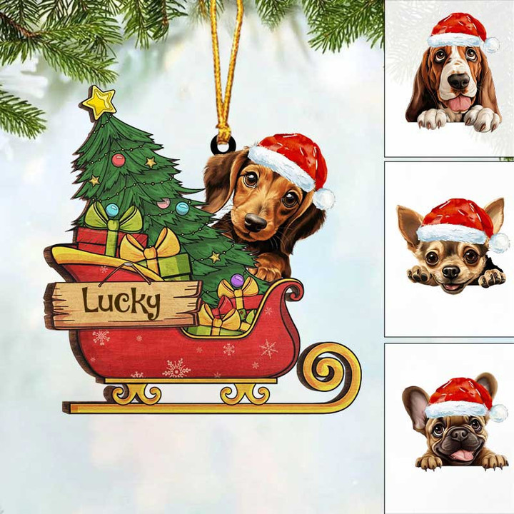 Customized Santa Sleigh with Dog Christmas Ornament 2 Sided Ornament for Dog Lovers
