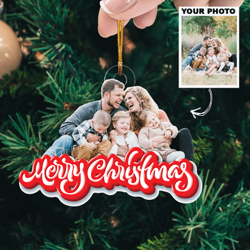 Merry Christmas Family Personalized Photo Mica Ornament - Christmas Gift For Family Members