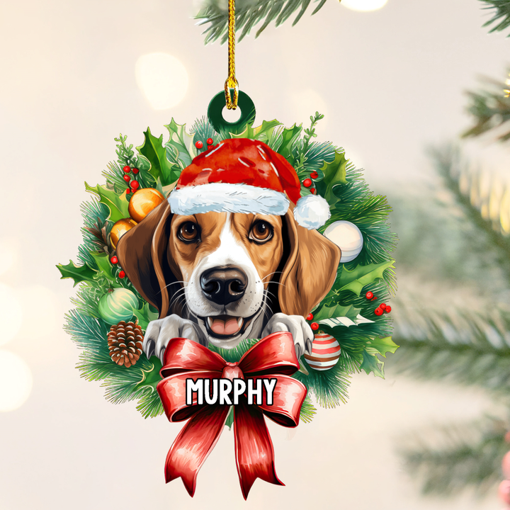 Personalized American Foxhound Christmas Wreath Ornament, Gift for Dog Lovers Flat Acrylic Ornament