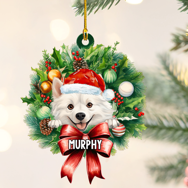Personalized American Eskimo Christmas Wreath Ornament, Gift for Dog Lovers Flat Acrylic Ornament