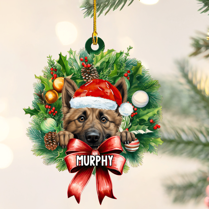 Personalized Belgian Shepherd Laekenois Christmas Wreath Ornament, Gift for Dog Lovers Flat Acrylic Ornament
