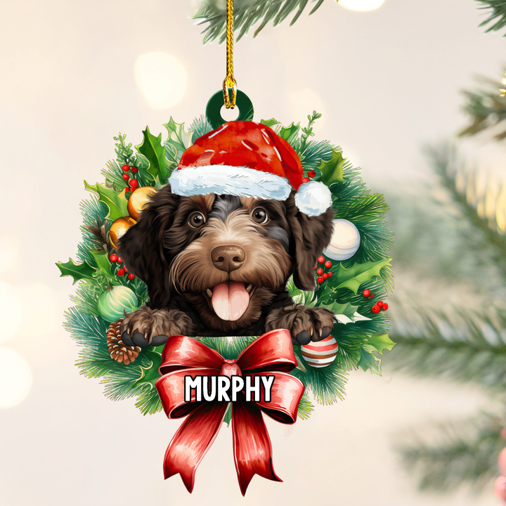 Personalized Barbet Christmas Wreath Ornament, Gift for Dog Lovers Flat Acrylic Ornament