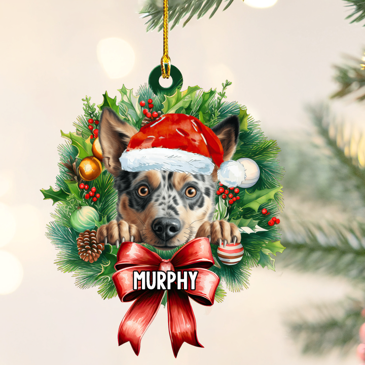 Personalized Australian Cattle Dog Christmas Wreath Ornament, Gift for Dog Lovers Flat Acrylic Ornament