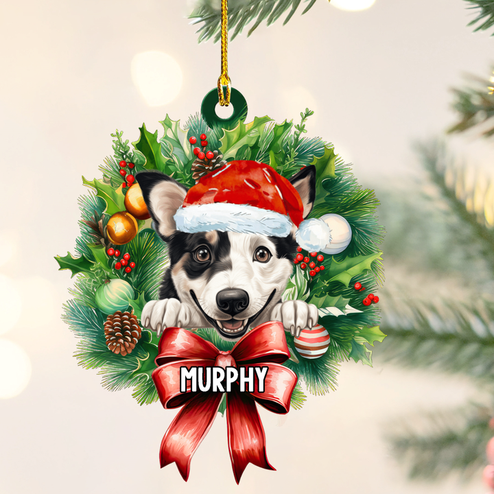 Personalized Canaan Christmas Wreath Ornament, Gift for Dog Lovers Flat Acrylic Ornament