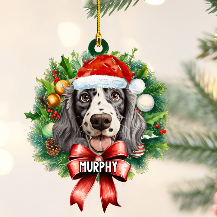 Personalized English Setter Christmas Wreath Ornament, Gift for Dog Lovers Flat Acrylic Ornament