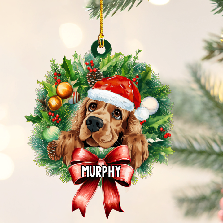 Personalized English Cocker Spaniel Christmas Wreath Ornament, Gift for Dog Lovers Flat Acrylic Ornament