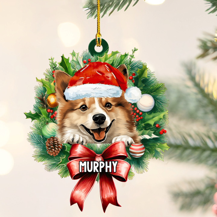 Personalized Icelandic Sheepdog Christmas Wreath Ornament, Gift for Dog Lovers Flat Acrylic Ornament