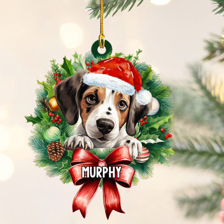 Personalized Pointer Christmas Wreath Ornament, Gift for Dog Lovers Flat Acrylic Ornament
