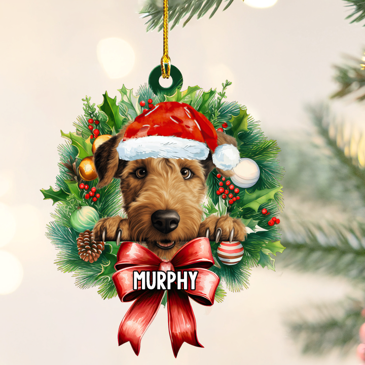 Personalized Welsh Terrier Christmas Wreath Ornament, Gift for Dog Lovers Flat Acrylic Ornament