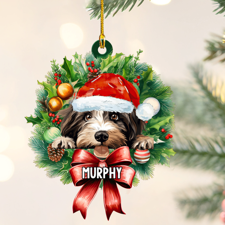 Personalized Tibetan Terrier Christmas Wreath Ornament, Gift for Dog Lovers Flat Acrylic Ornament
