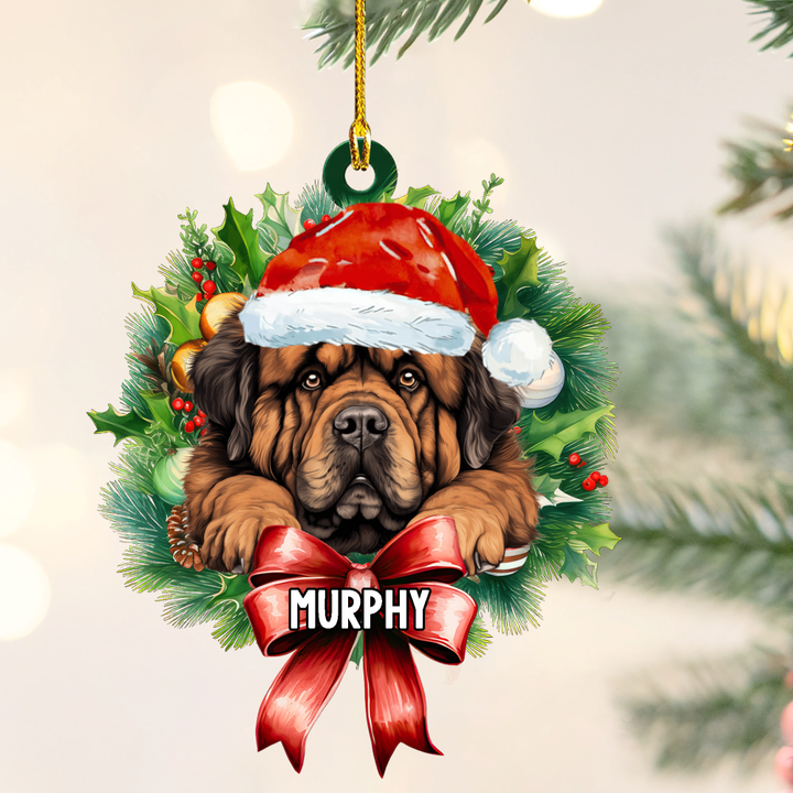 Personalized Tibetan Mastiff Christmas Wreath Ornament, Gift for Dog Lovers Flat Acrylic Ornament