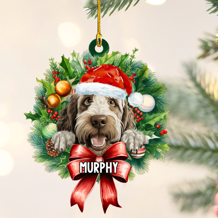 Personalized Spinone Italiano Christmas Wreath Ornament, Gift for Dog Lovers Flat Acrylic Ornament