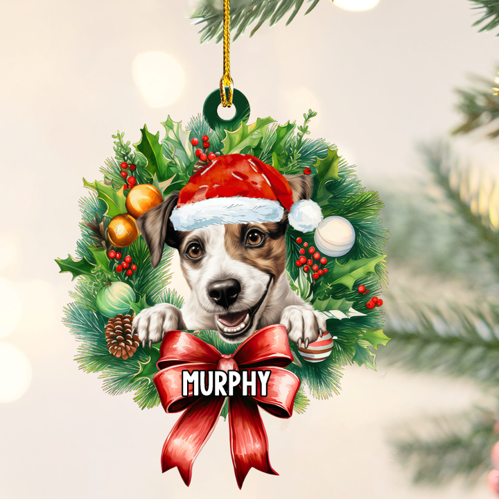 Personalized Parson Russell Terrier Christmas Wreath Ornament, Gift for Dog Lovers Flat Acrylic Ornament
