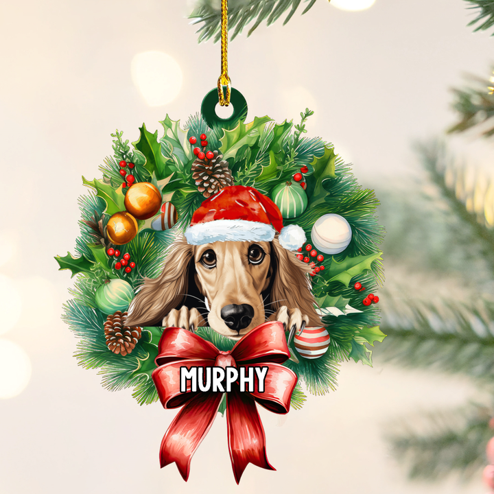Personalized Saluki Christmas Wreath Ornament, Gift for Dog Lovers Flat Acrylic Ornament