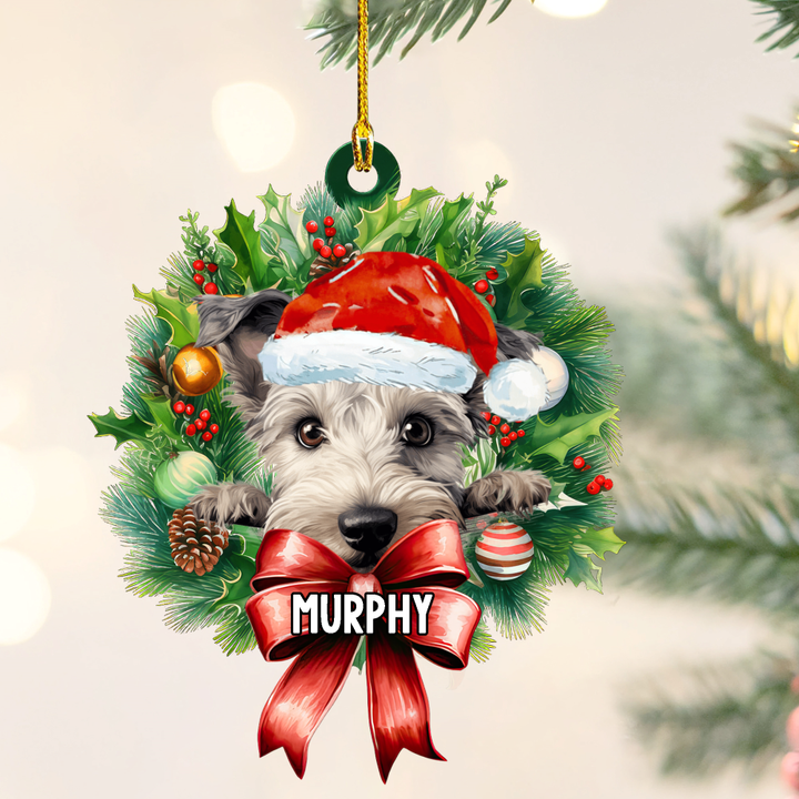 Personalized Pumi Christmas Wreath Ornament, Gift for Dog Lovers Flat Acrylic Ornament