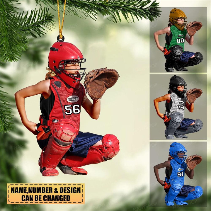 Personalized Girls Baseball Players Two Sided Ornament Christmas Gift for Little Daughter Baseball