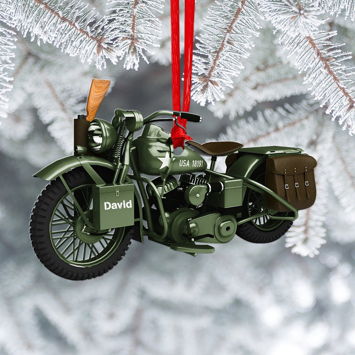 Army Military Motorcycle Personalized Christmas Ornament, Custom Flat Acrylic Ornament Gift For Army Veteran