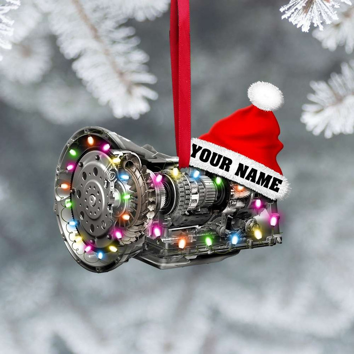 Car Mechanic Personalized Ornament, Custom Santa Hat And Machine Flat Acrylic Ornament Gift For Dad Mechanic