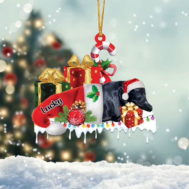 Black Labrador Sleeping On Gift Boxes Merry Christmas Flat Acrylic Ornament, Christmas Gift for Dog Lovers