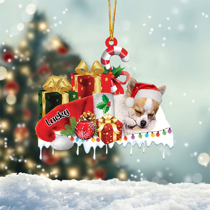 Chihuahua On Gift Boxes Merry Christmas Flat Acrylic Ornament, Christmas Gift for Dog Lovers