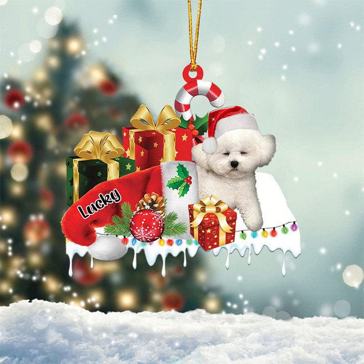 Bichon Frise Sleeping On Gift Boxes Merry Christmas Flat Acrylic Ornament, Christmas Gift for Dog Lovers