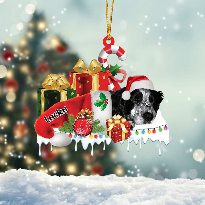 Blue Roan Cocker Spaniel Sleeping On Gift Boxes Merry Christmas Flat Acrylic Ornament, Gift for Dog Lovers