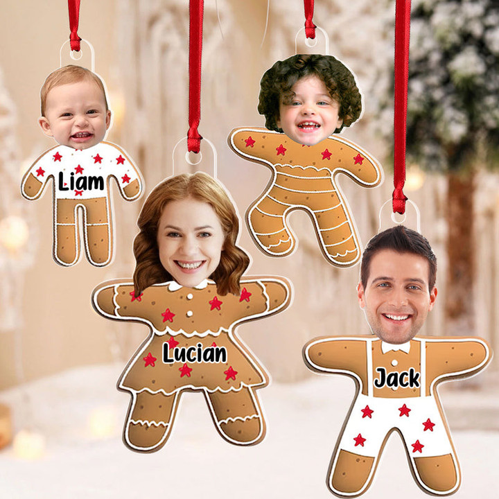 Upload Photo Funny Christmas Gingerbread Cookies Family Personalized Acrylic Ornament