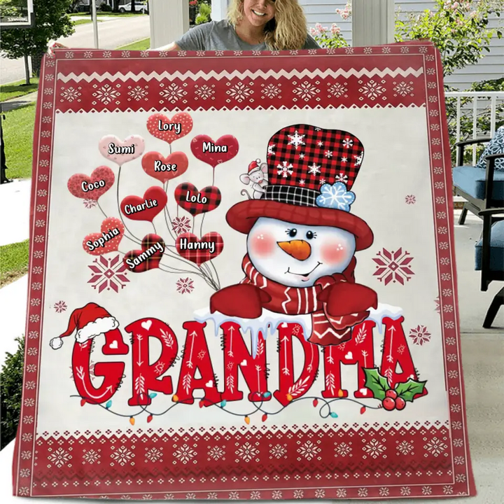 Personalized Grandma Snowman Sweetheart Fleece Sherpa Blanket, Gift for Grandma