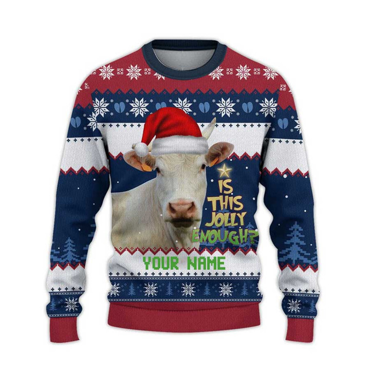 Charolais Is This Jolly Enough Ugly Sweater Xmas, Custom Cow Ugly Sweatshirt Gift For Farmer Cow Lover