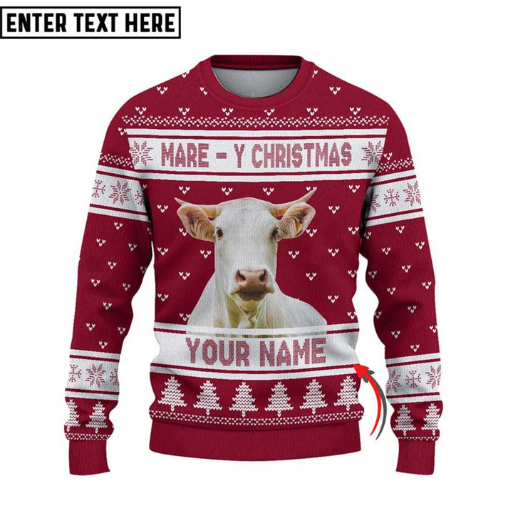 Charolais Mare - Y Christmas Ugly Sweater Xmas, Custom Cow Ugly Sweatshirt Gift For Farmer Cow Lover
