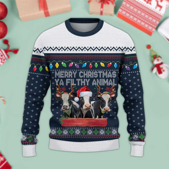Holstein Merry Christmas Ugly Sweater Xmas, Custom Cow Ugly Sweatshirt Gift For Farmer Cow Lover