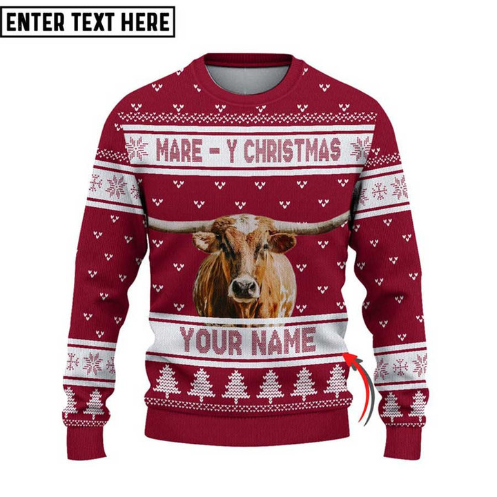 Texas Longhorn Mare - Y Christmas Ugly Sweater Xmas, Custom Cow Ugly Sweatshirt Gift For Farmer Cow Lover