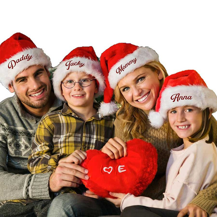Dilypod Personalized Family Santa Hat, Custom Family Member Names, Warm Santa Beanie, Christmas Gift
